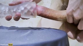 Close-up: toy fucking and monster cock ejaculation