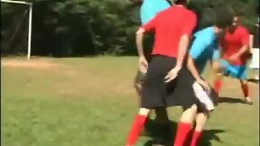 Jocks in outdoor threesome