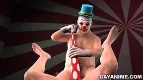 Phat cartoon clown butt knocking off hot and aroused 3d muscled hunk