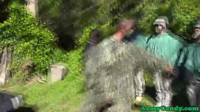 Army hunks anal fuck on top of caged solider