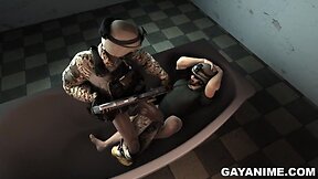 3D cartoon soldier gets fucked in the ass by an ebony hunk