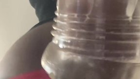 Passionate humping of fleshlight in jock mask and cock ring from underneath pov – big messy moaning cumshot