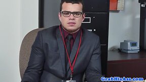 Threeway office cocksucker rides boss cock