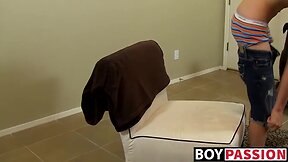 Tiny boy dildos his backside and strokes himself with passion