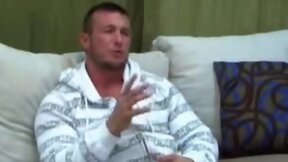 Muscular guy cums from handjob