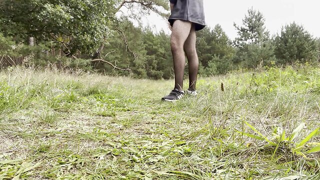 Hot gay teen flashes ass and dick in leather skirt and fishnets