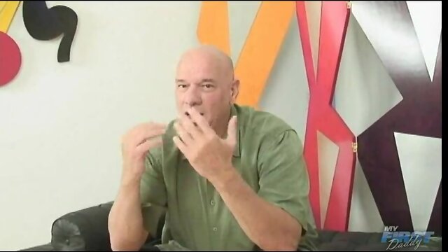 Bald old guy masturbates cock