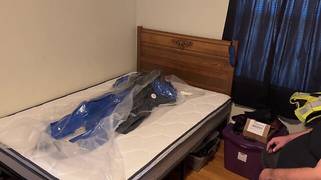 Bondage and breath control in slvrbrboy1s blue pvc coveralls – vacuum sealed dec 4 2022