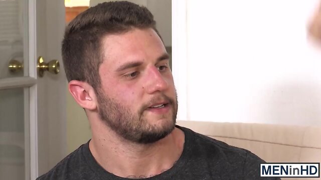 Gay slut strokes his dick while gagging on a rock hard cock