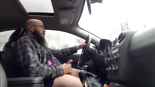 Driving and Stroking my Cock